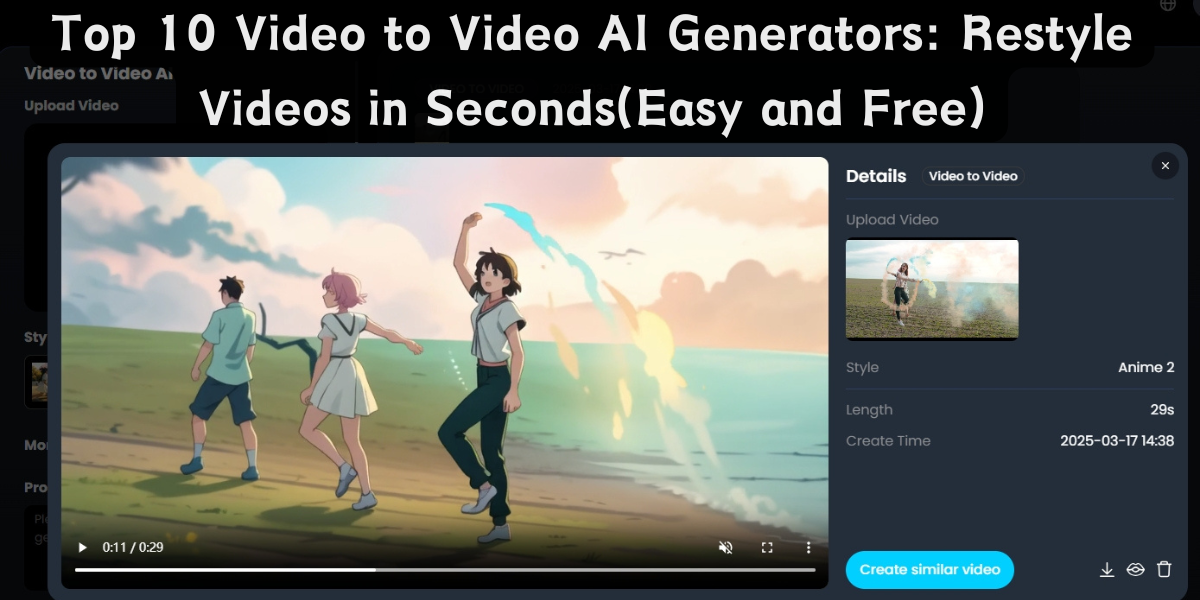 Top 10 Video to Video AI Generators: Restyle Videos in Seconds(Easy and Free)