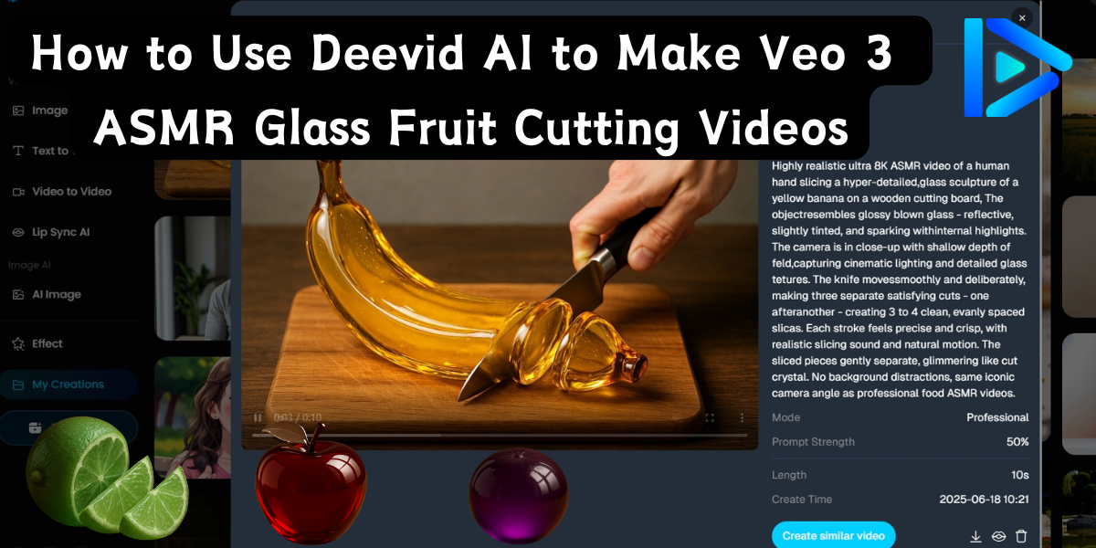 How to Use Deevid AI to Make Veo 3 ASMR Glass Fruit Cutting Videos